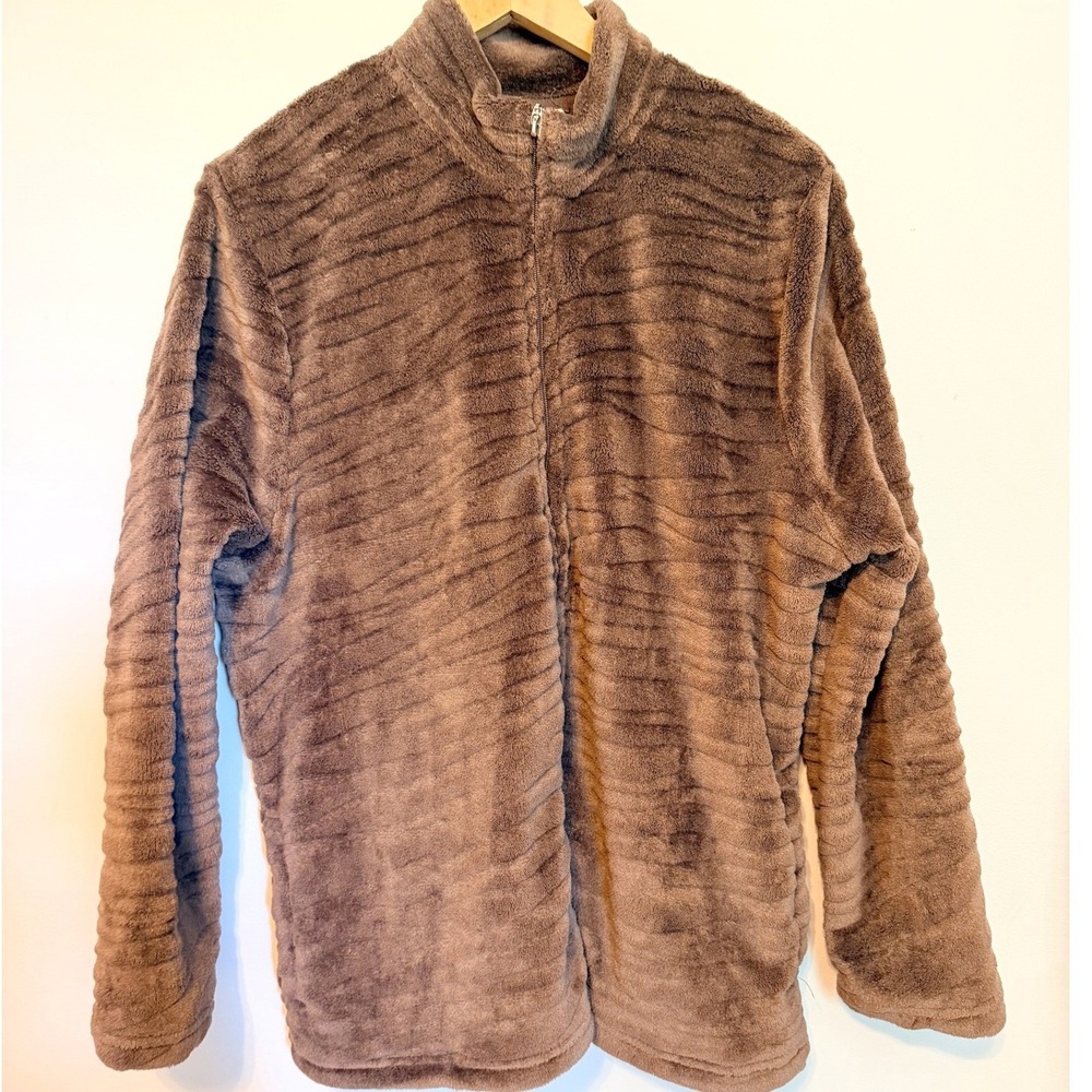 Mountain Lake Fleece Jacket Women XL Brown Excellent Textured Full Zip Mock Neck